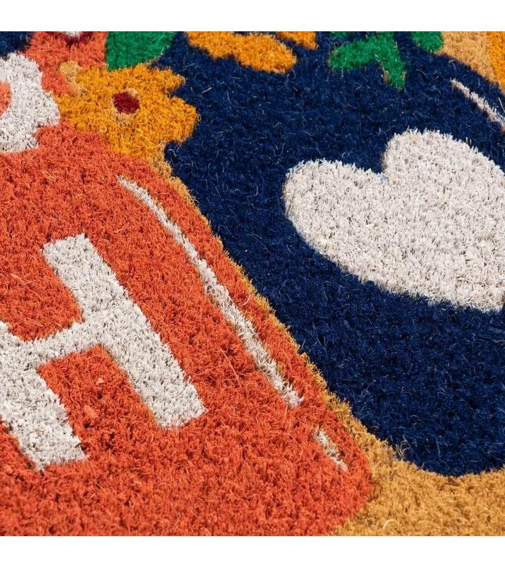 Dcasa Felpudo Home Flores Marrón De Fibra De Coco Natural De 40x60 Cm