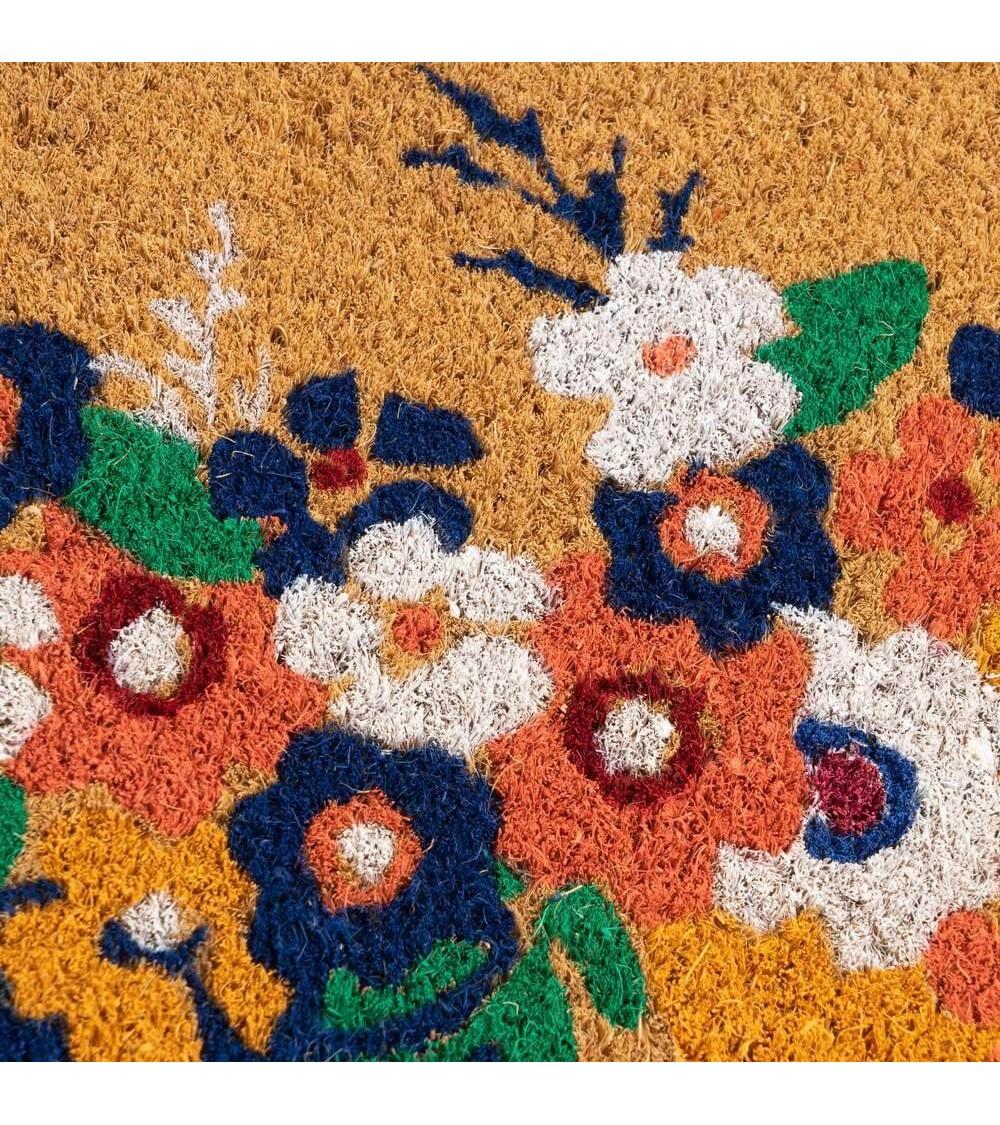 Dcasa Felpudo Home Flores Marrón De Fibra De Coco Natural De 40x60 Cm