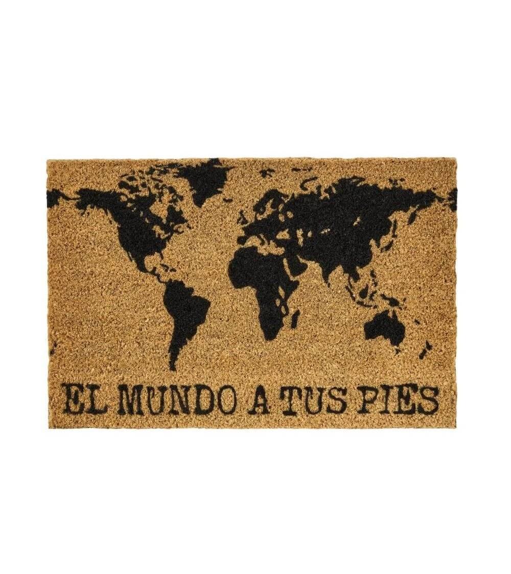Dcasa Felpudo mapa antideslizante marrón de fibra el mundo a tus pies 60x40 cm