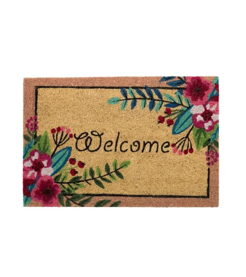 Dcasa Felpudo rosa de fibra de coco natural de 60x40 cm