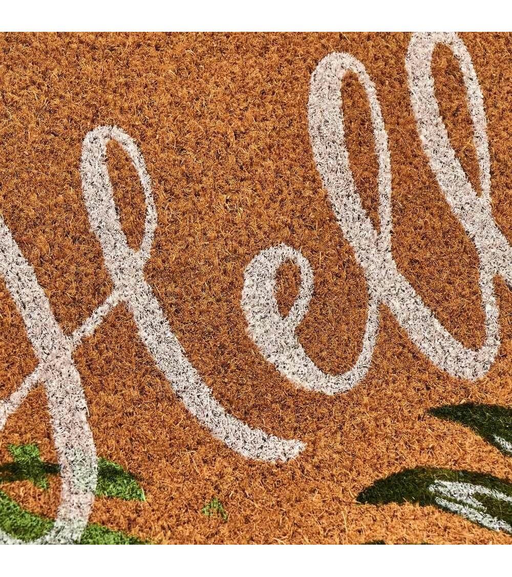 Dcasa Felpudo Tropical Hello Marrón De Fibra De Coco Natural De 40x60 Cm