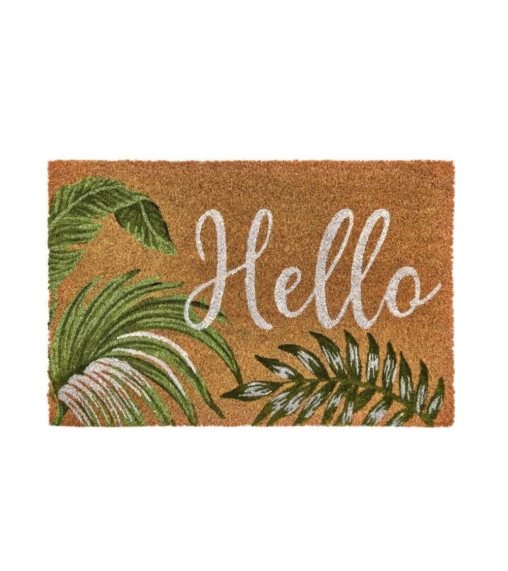 Dcasa Felpudo Tropical hello marrón de fibra de coco natural de 40x60 cm