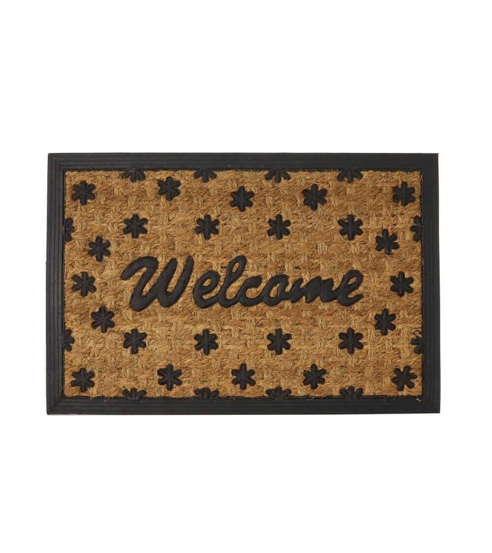 Dcasa Felpudo Welcome antideslizante negro y marrón de fibra de coco de 60x40 cm