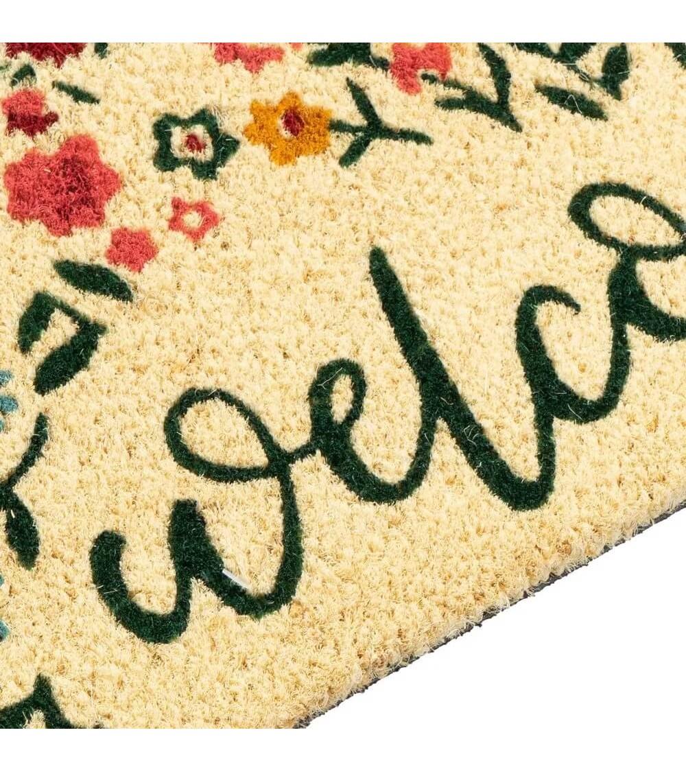 Dcasa Felpudo Welcome Flores Beige De Fibra De Coco Natural De 40x60 Cm