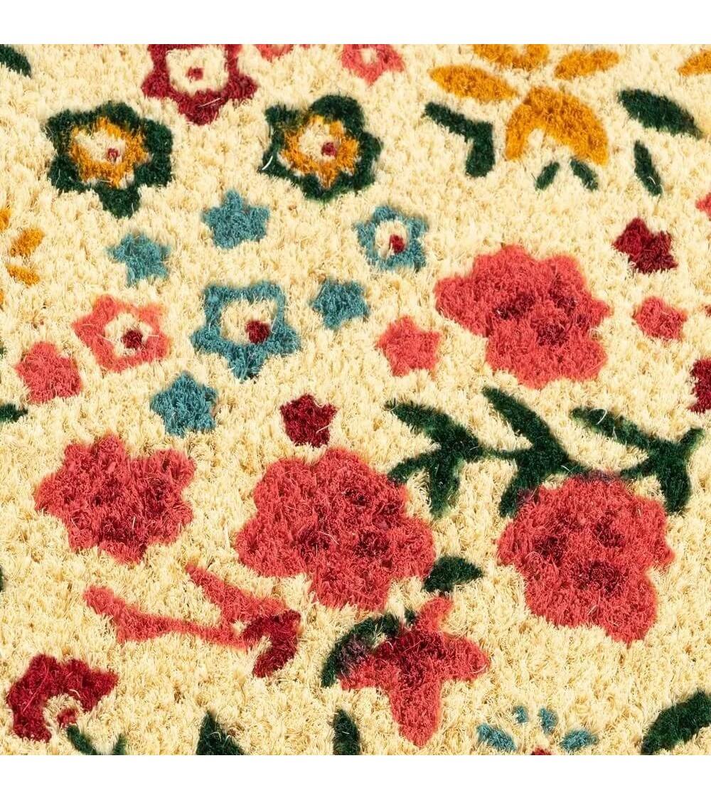 Dcasa Felpudo Welcome Flores Beige De Fibra De Coco Natural De 40x60 Cm