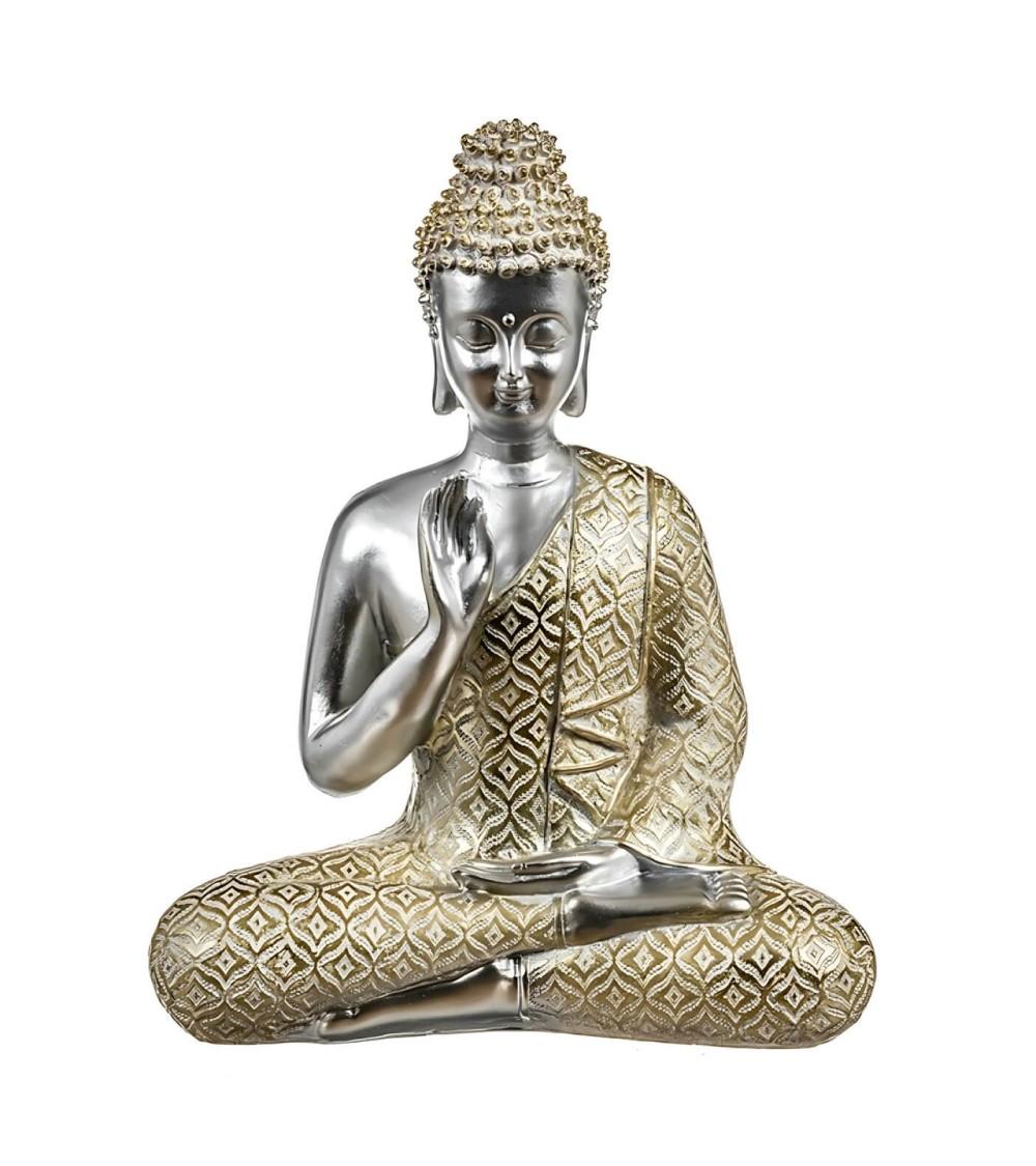 Dcasa Figura buda de suerte sentado poliresina para decoracion abhaya dorado