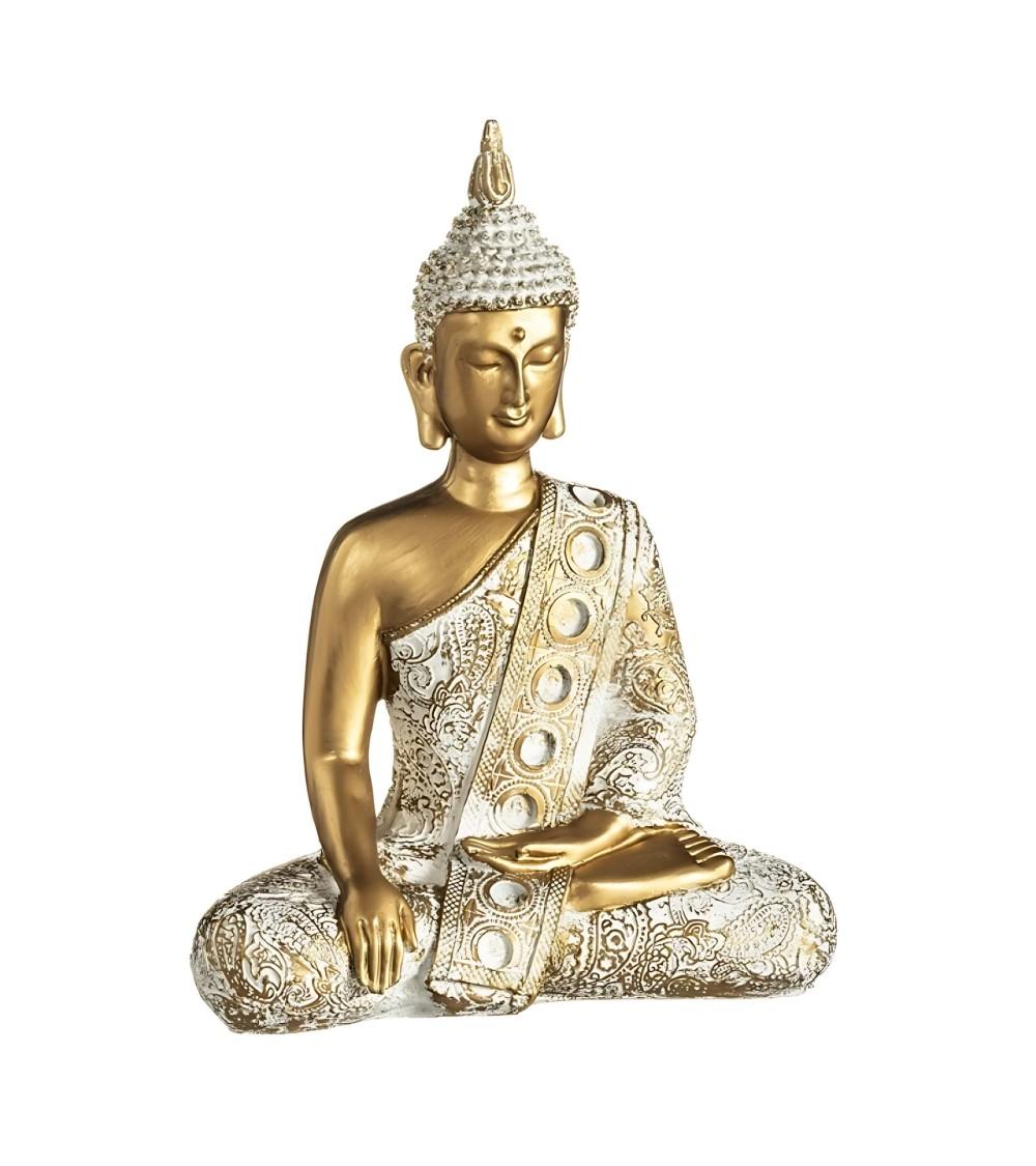 Dcasa Figura buda de suerte sentado poliresina para decoracion dorado