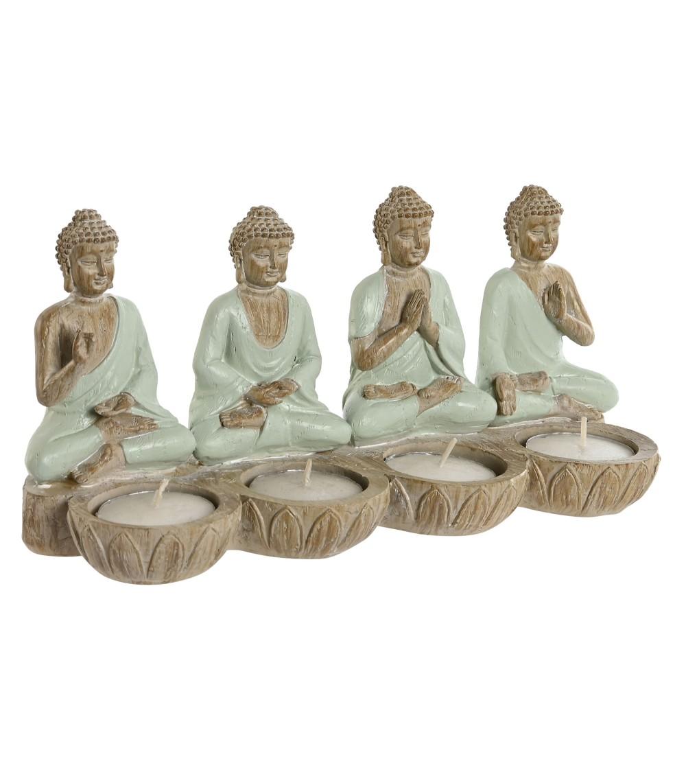 Dcasa Figura Buda De Suerte Sentado Resina Para Decoracion De Mesa Con Portavelas