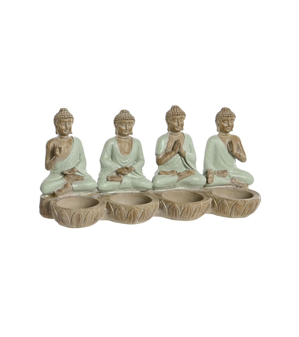 Dcasa Figura buda de suerte sentado resina para decoracion de mesa con portavelas