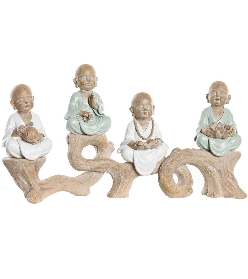 Dcasa Figura buda de suerte sentado tronco resina para decoracion de mesa 4 monjes