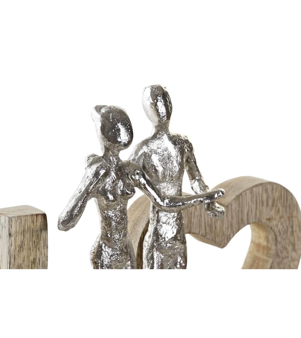 Dcasa Figura De Decoracion Romantica Madera Mango Aluminio Sobremesa Love Natural