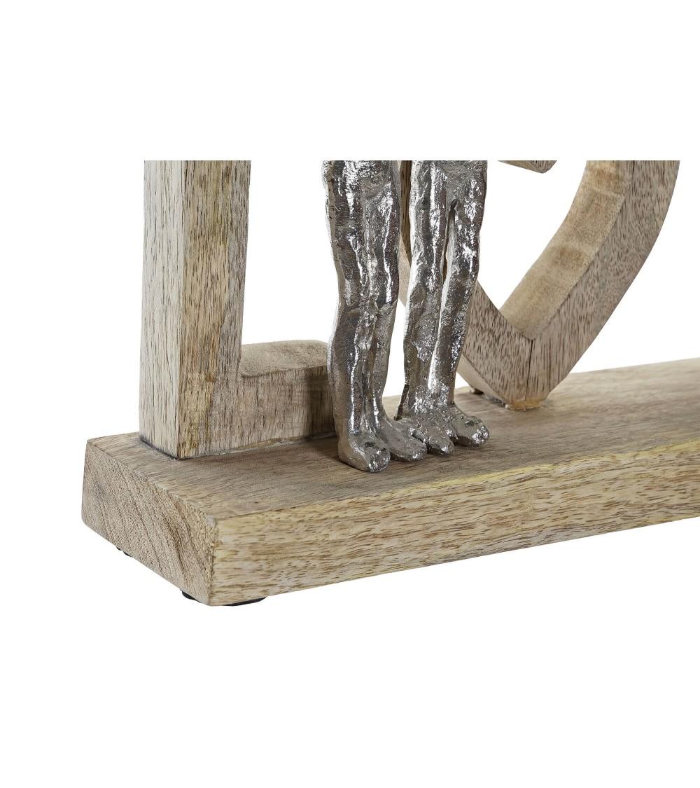 Dcasa Figura De Decoracion Romantica Madera Mango Aluminio Sobremesa Love Natural