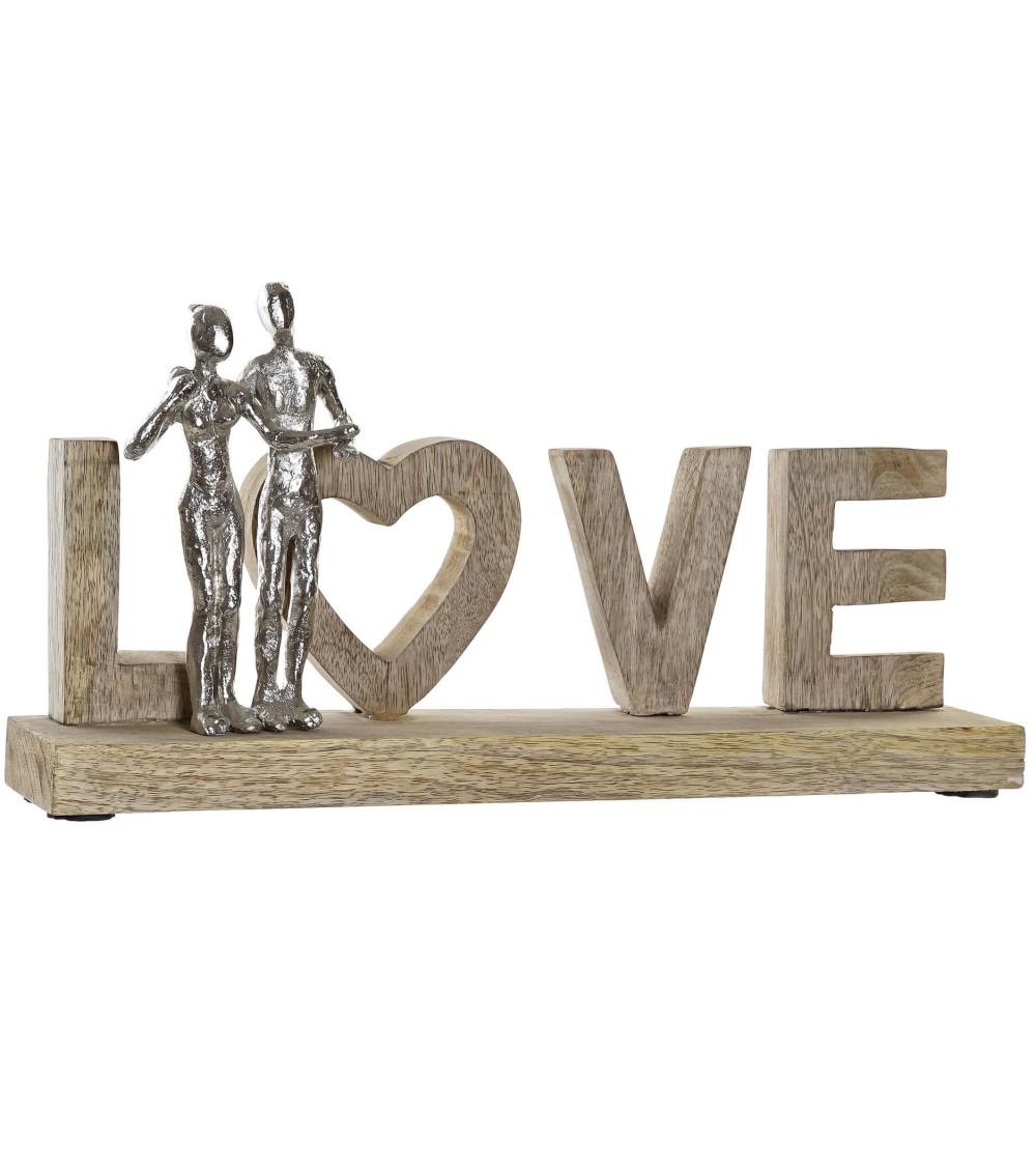 Dcasa Figura de decoracion romantica madera mango aluminio sobremesa Love Natural