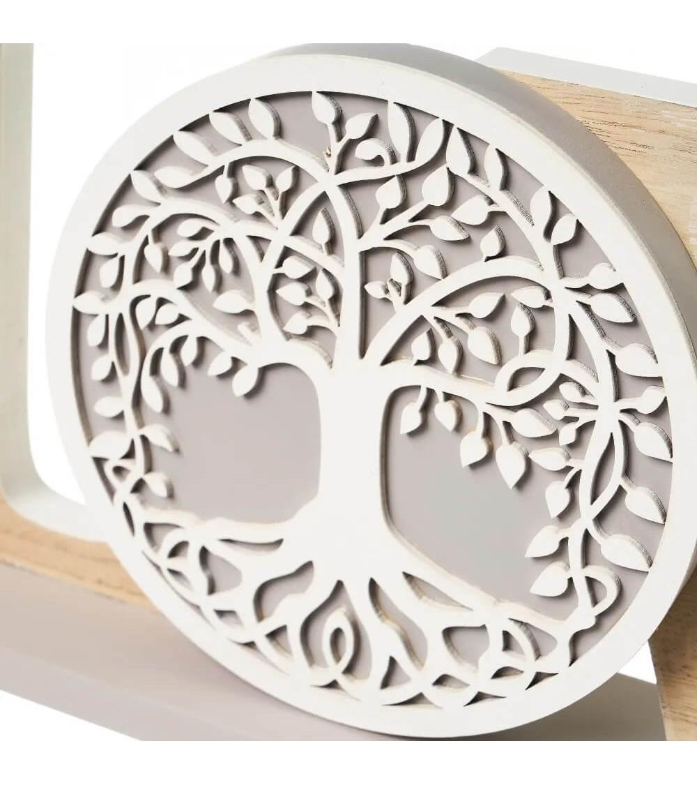 Dcasa Figura Love Árbol De La Vida De Madera Blanca Y Natural De 45x7x17 Cm