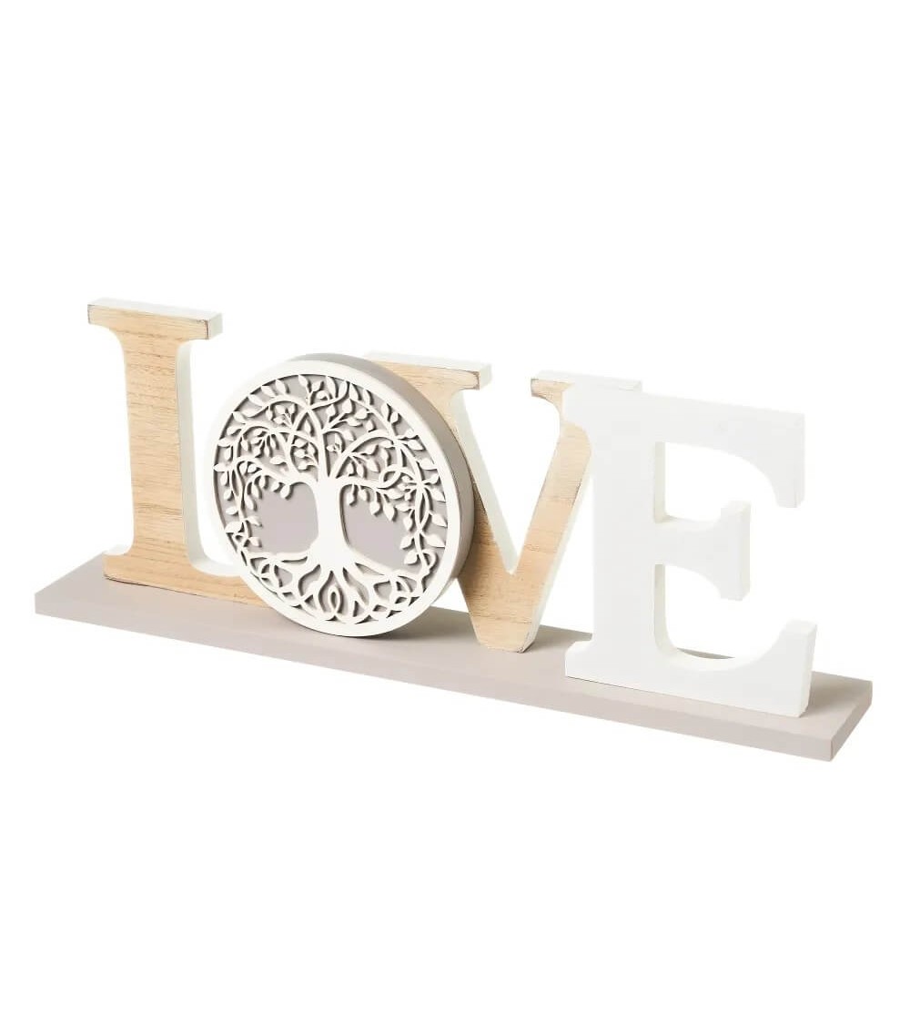 Dcasa Figura Love Árbol de la vida de madera blanca y natural de 45x7x17 cm