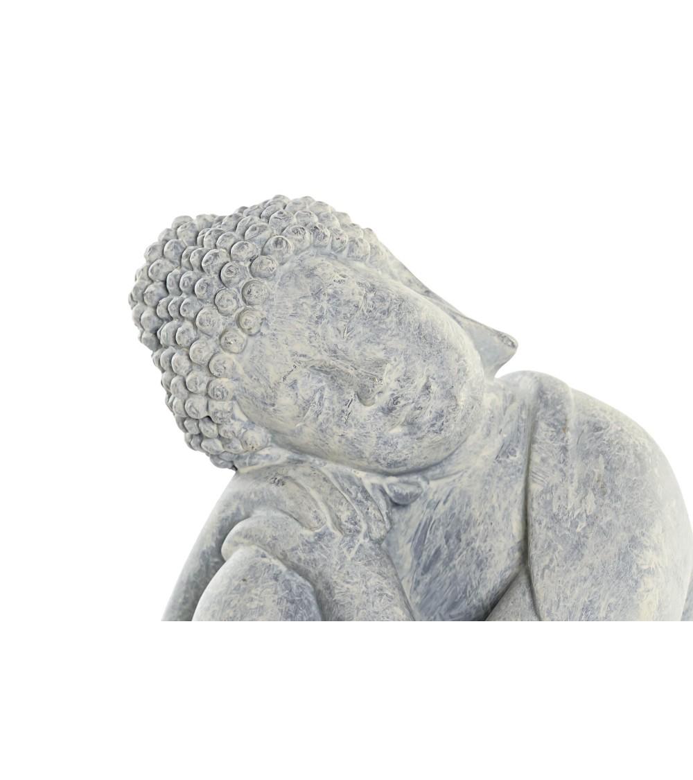 Dcasa Figura Resina Sentado De Buda Gris Para Decoracion De Mesa 18x14x23 Cm