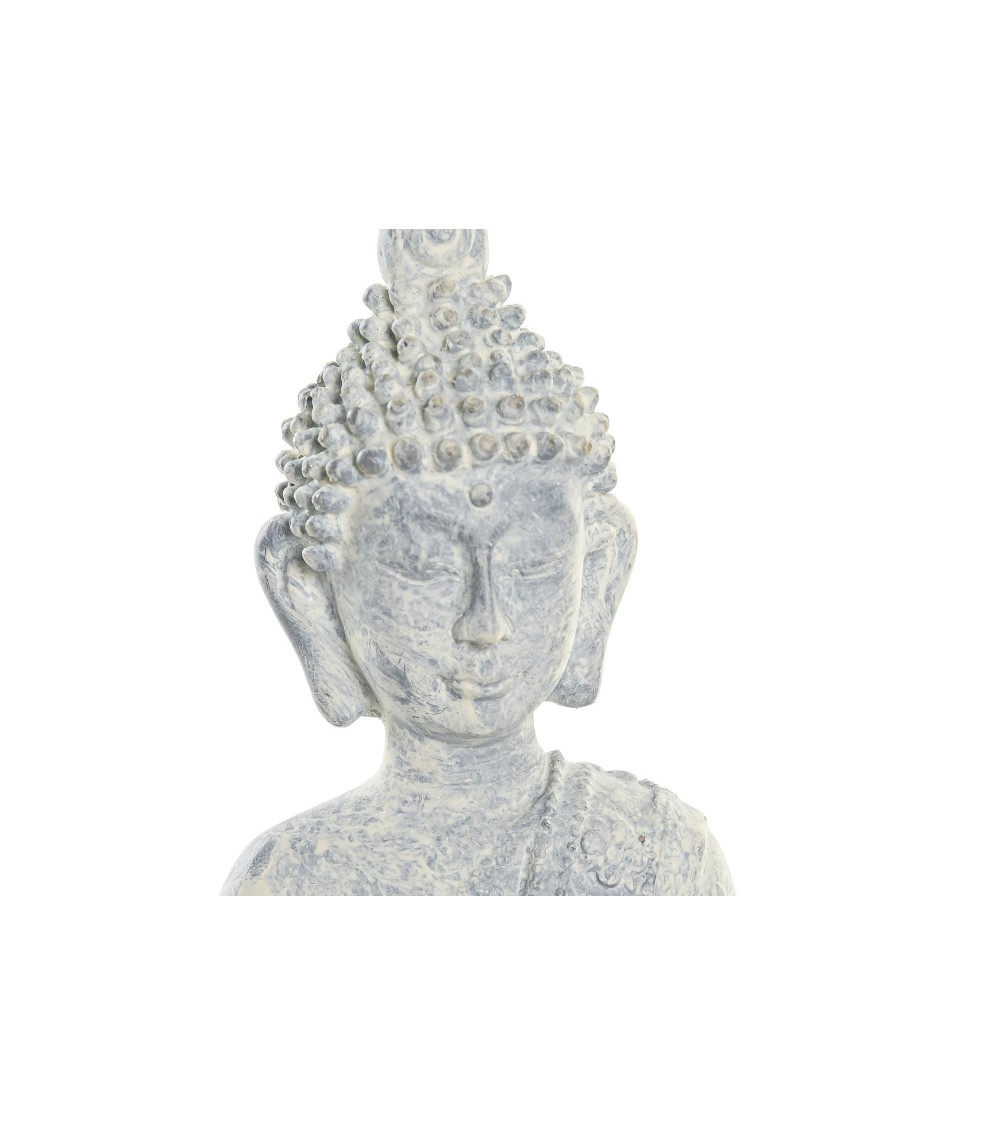 Dcasa Figura Resina Sentado De Buda Gris Para Decoracion De Mesa 15x9x22 Cm