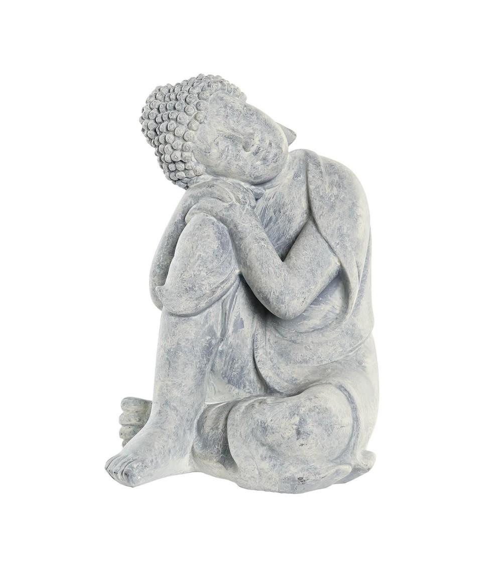 Dcasa Figura Resina Sentado De Buda Gris Para Decoracion De Mesa 18x14x23 Cm