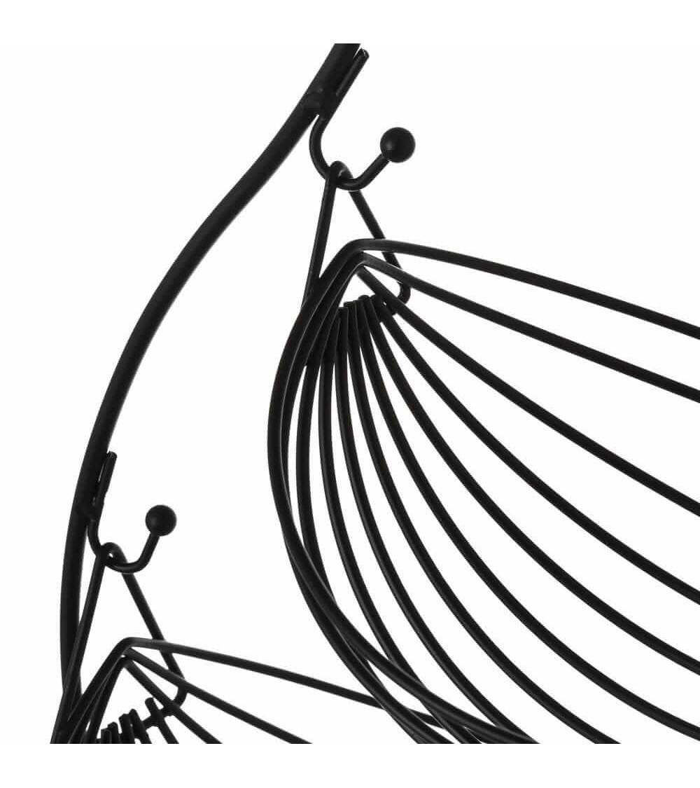 Dcasa Frutero Con 2 Cestas Pera Negro De Metal De 51x27x34 Cm