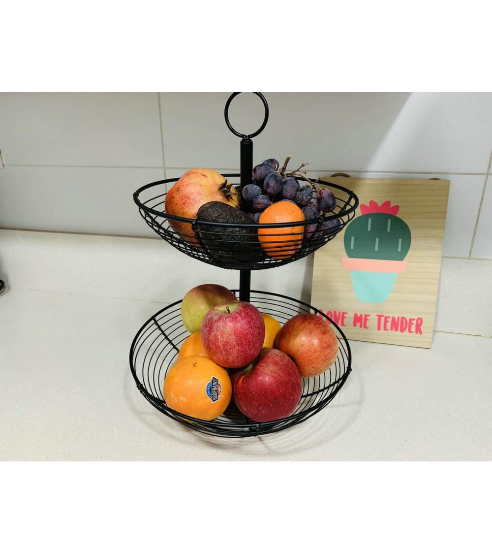 Dcasa Frutero Con 2 Cestas Redondo Negro Industrial De Metal Sobremesa