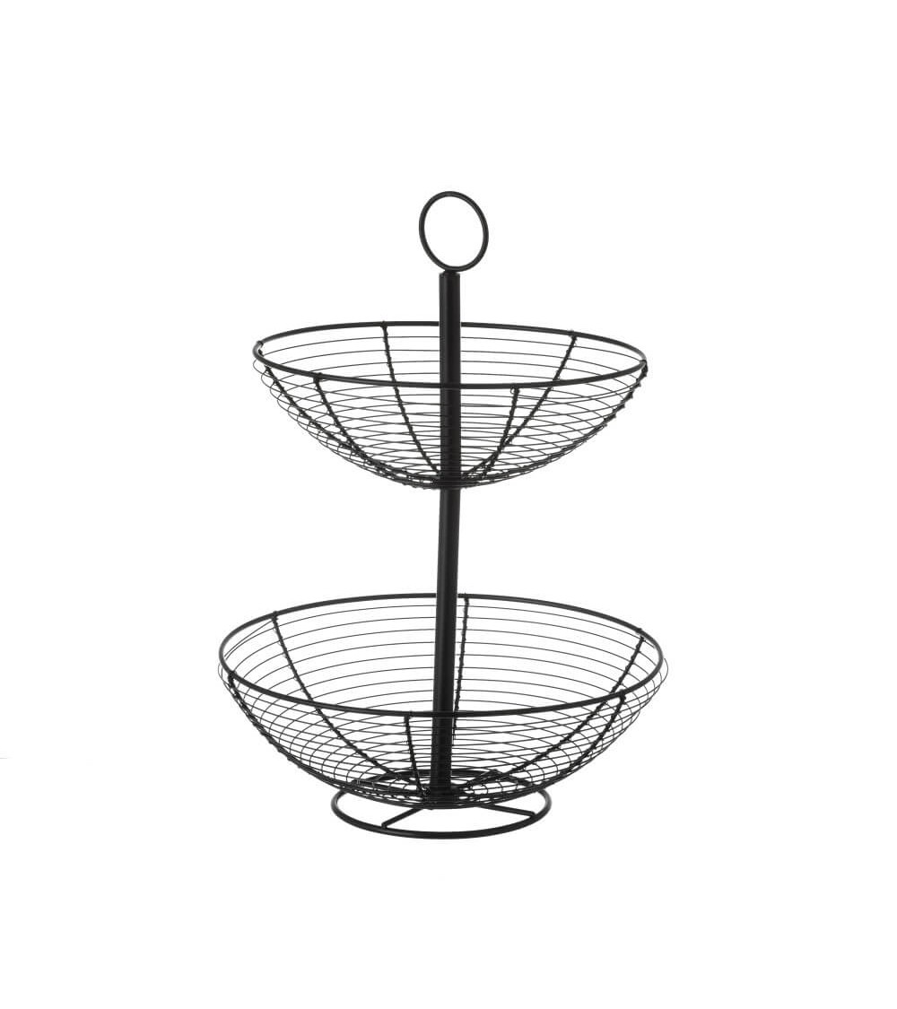 Dcasa Frutero con 2 cestas redondo negro industrial de metal sobremesa