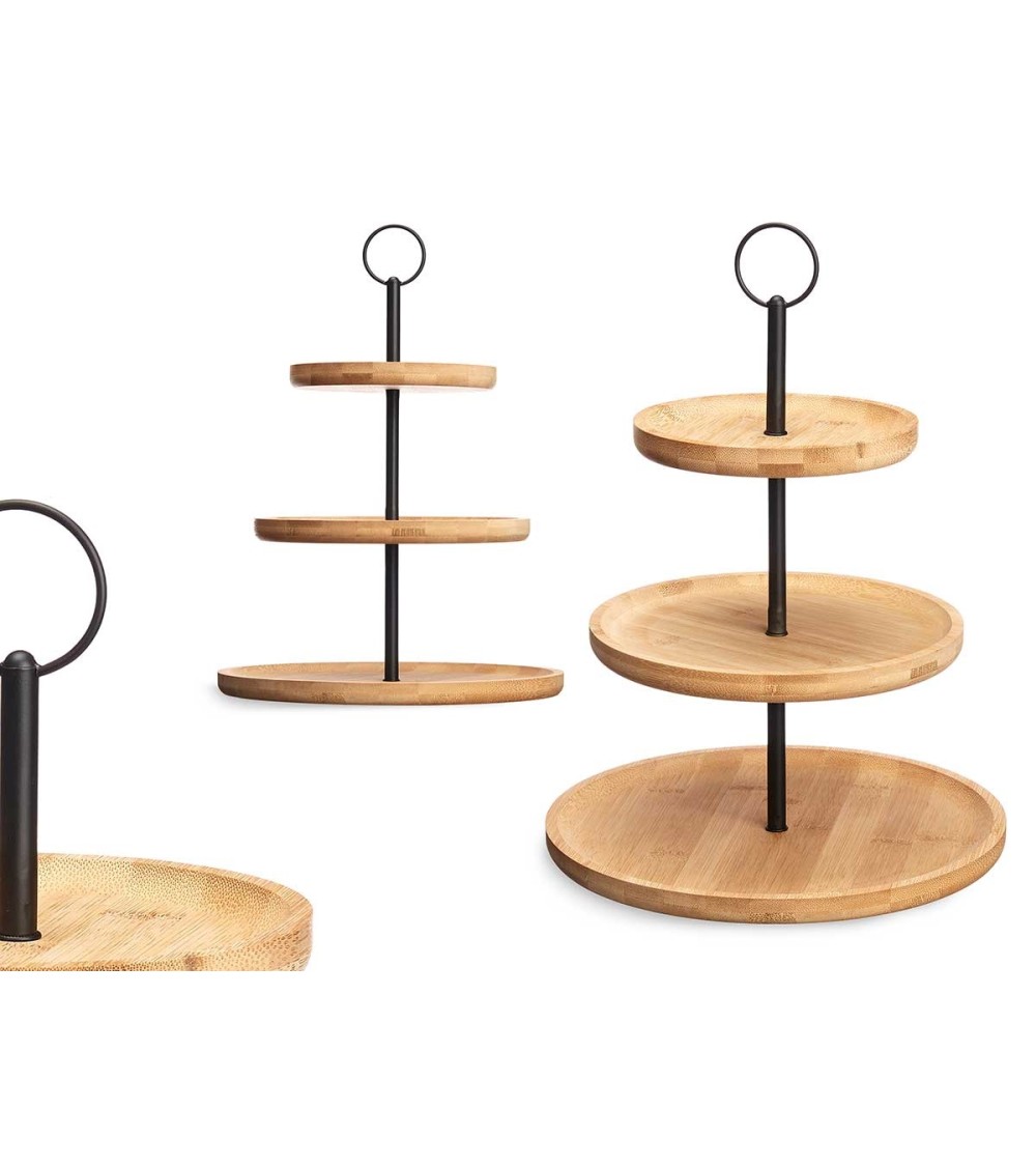 Dcasa Frutero De Bambu Natural 3 Pisos Con Soporte Metal