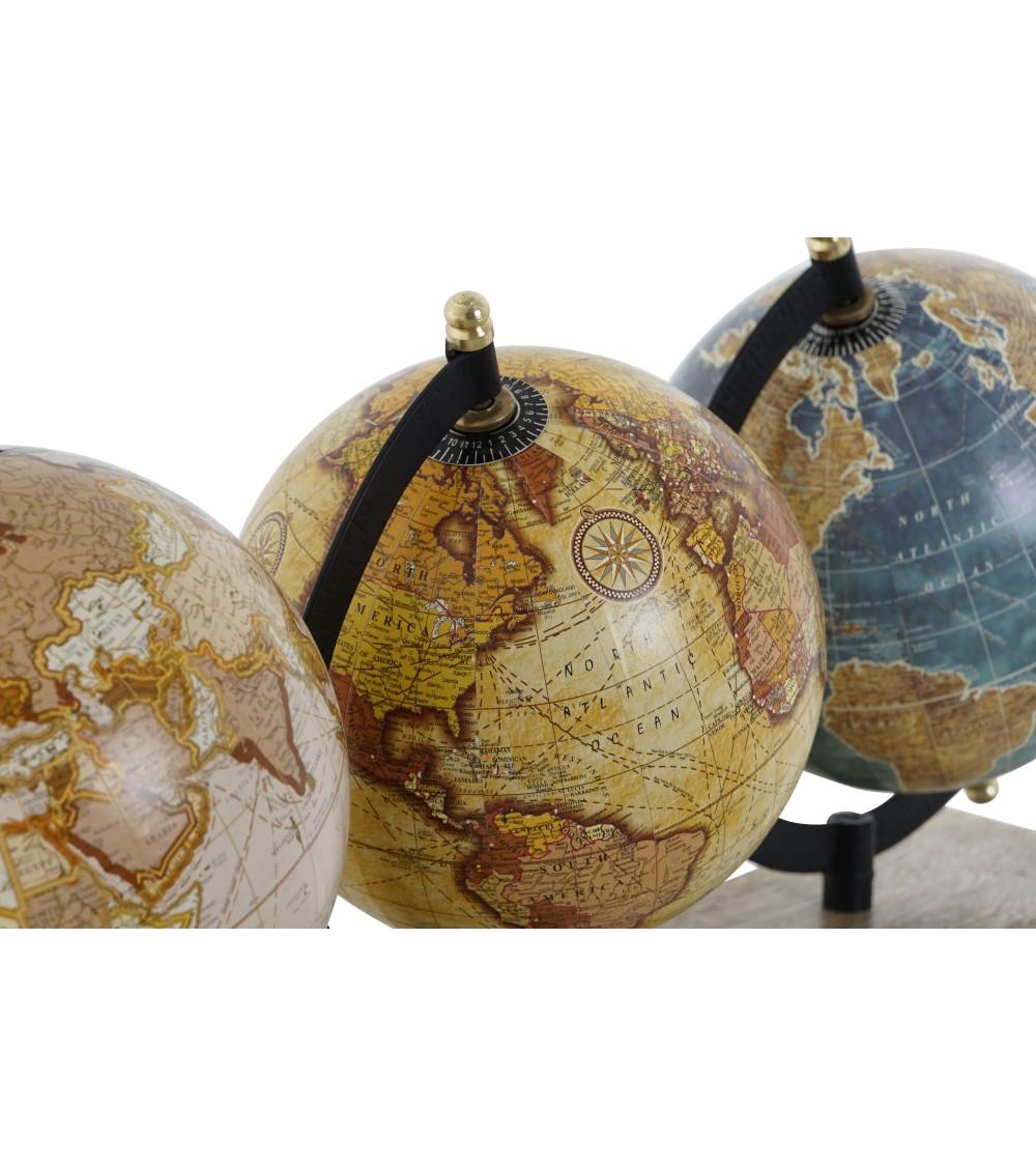 Dcasa Globo Terraqueo Giratorio De Hierro Y Pvc 3 Bolas De 50x12x19 Cm