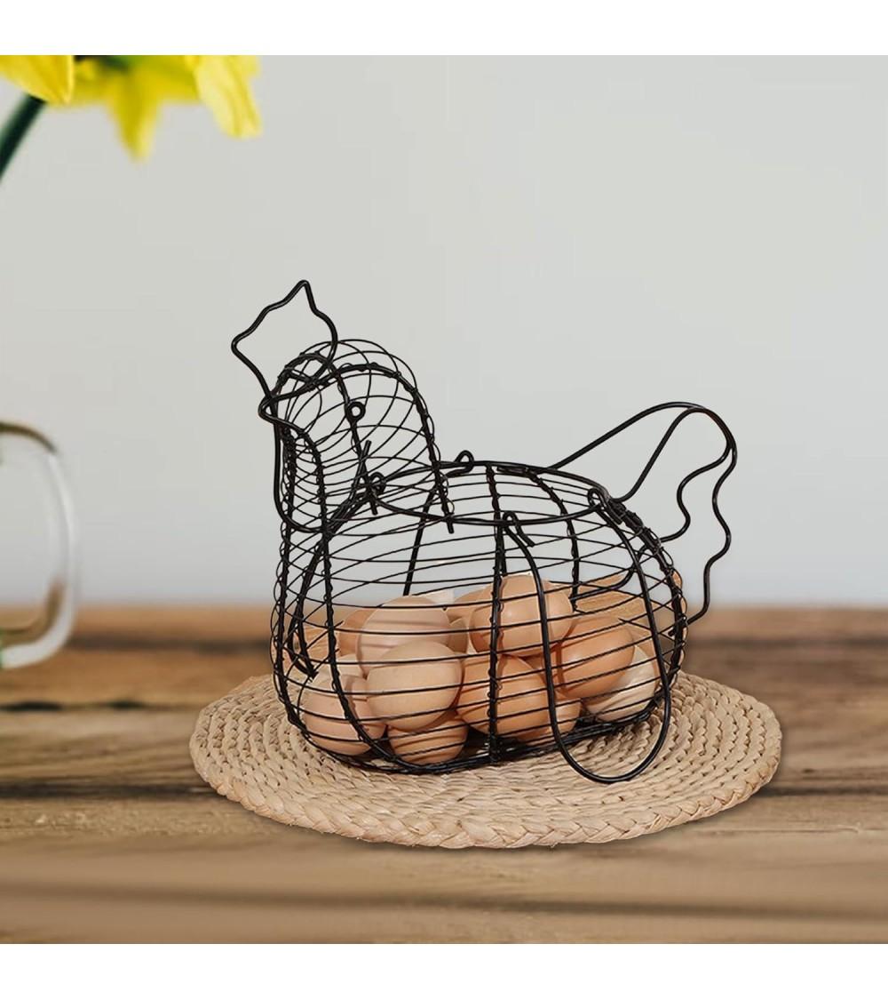 Dcasa Huevera Gallina Cesta De Metal Negra De 35x27x18 Cm