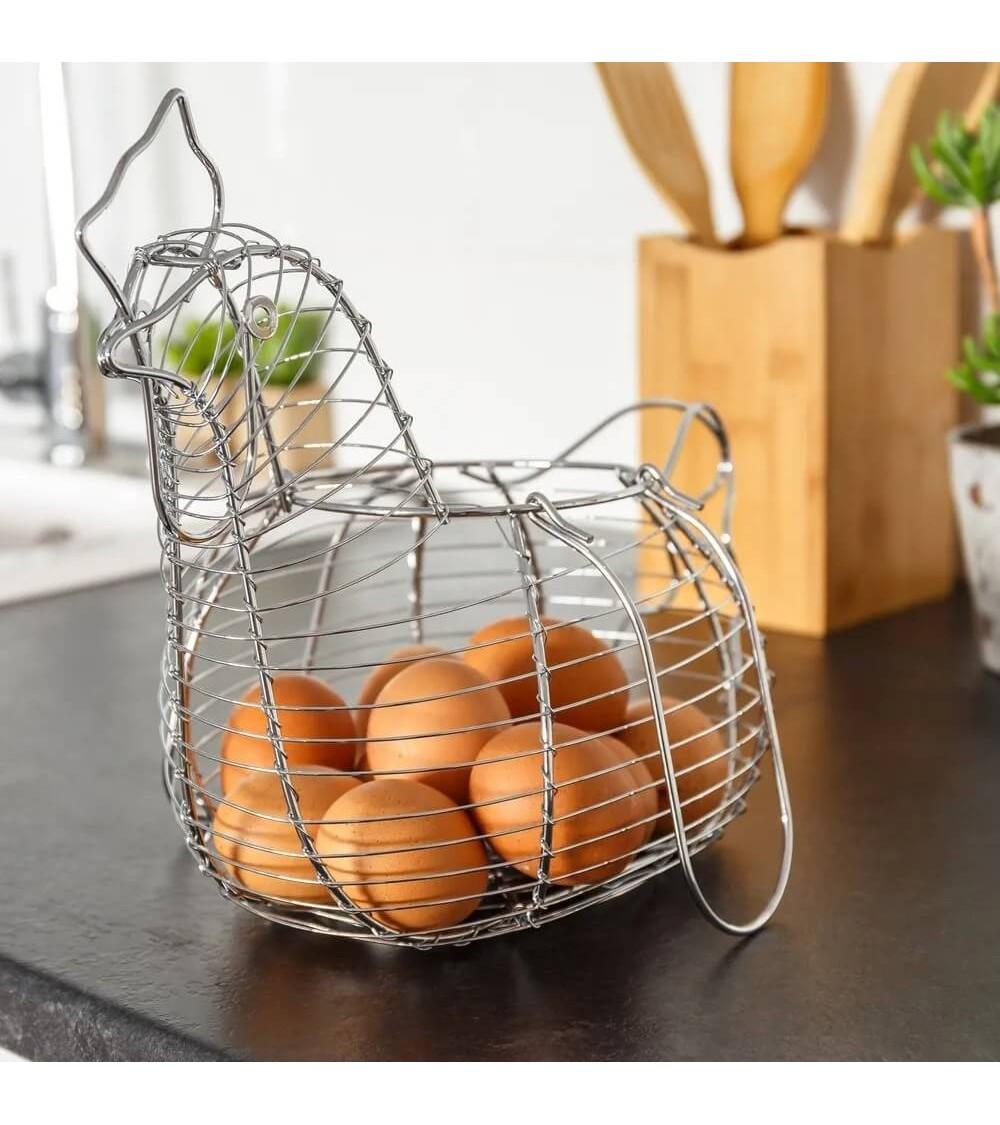 Dcasa Huevera Gallina Plateada De Metal De 35x27x18 Cm