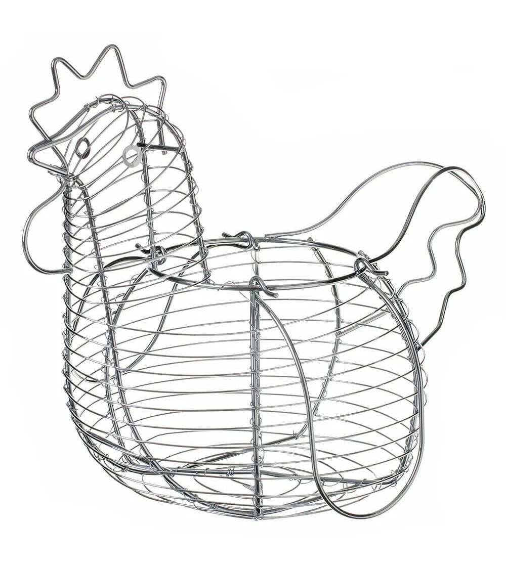 Dcasa Huevera Gallina Plateada De Metal De 35x27x18 Cm