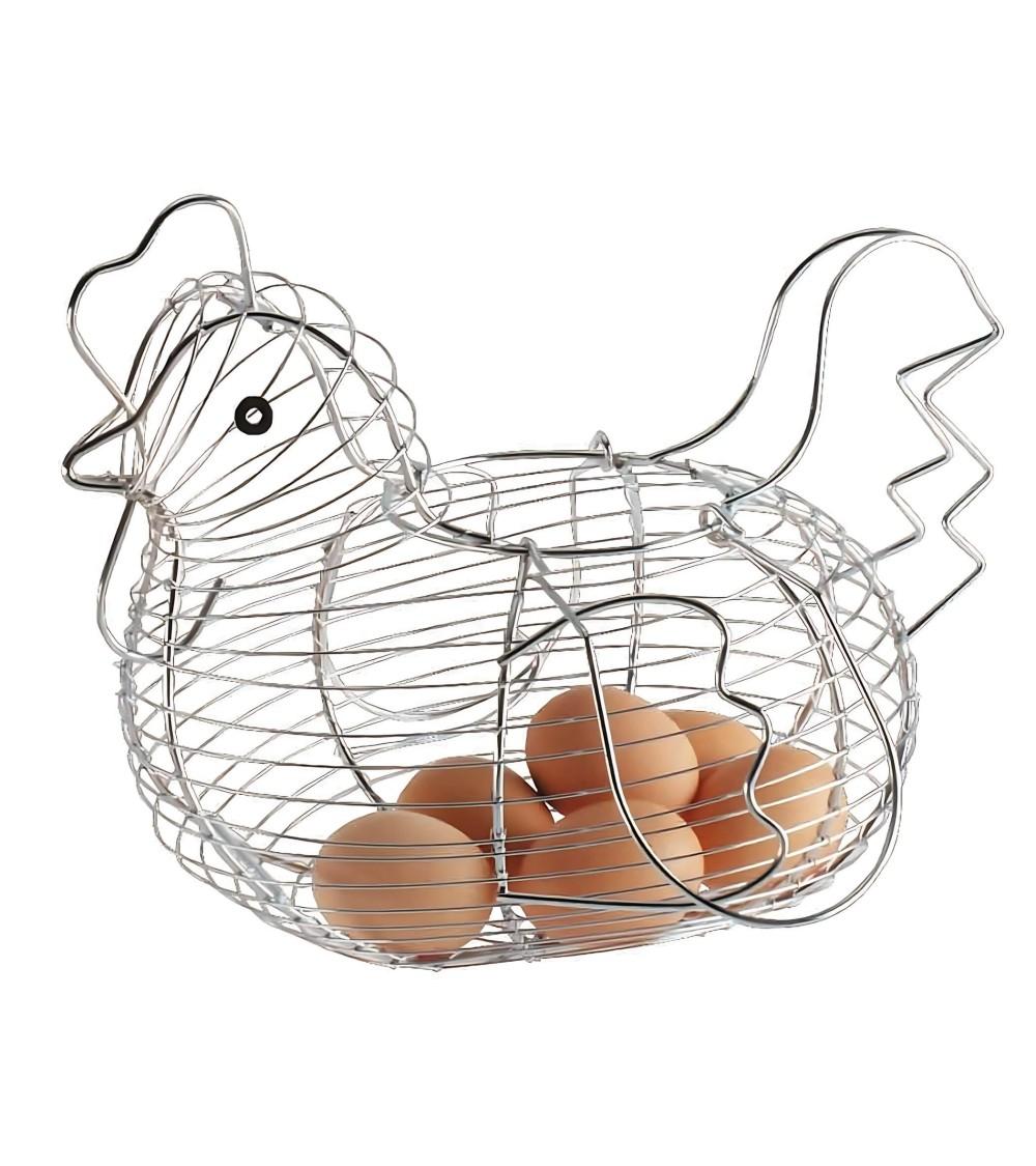 Dcasa Huevera gallina plateada de metal de 35x27x18 cm
