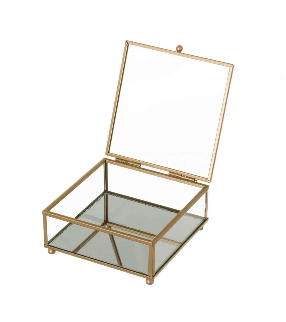 Dcasa Joyero Caja De Cristal Y Metal Dorado De 6x14x13 Cm