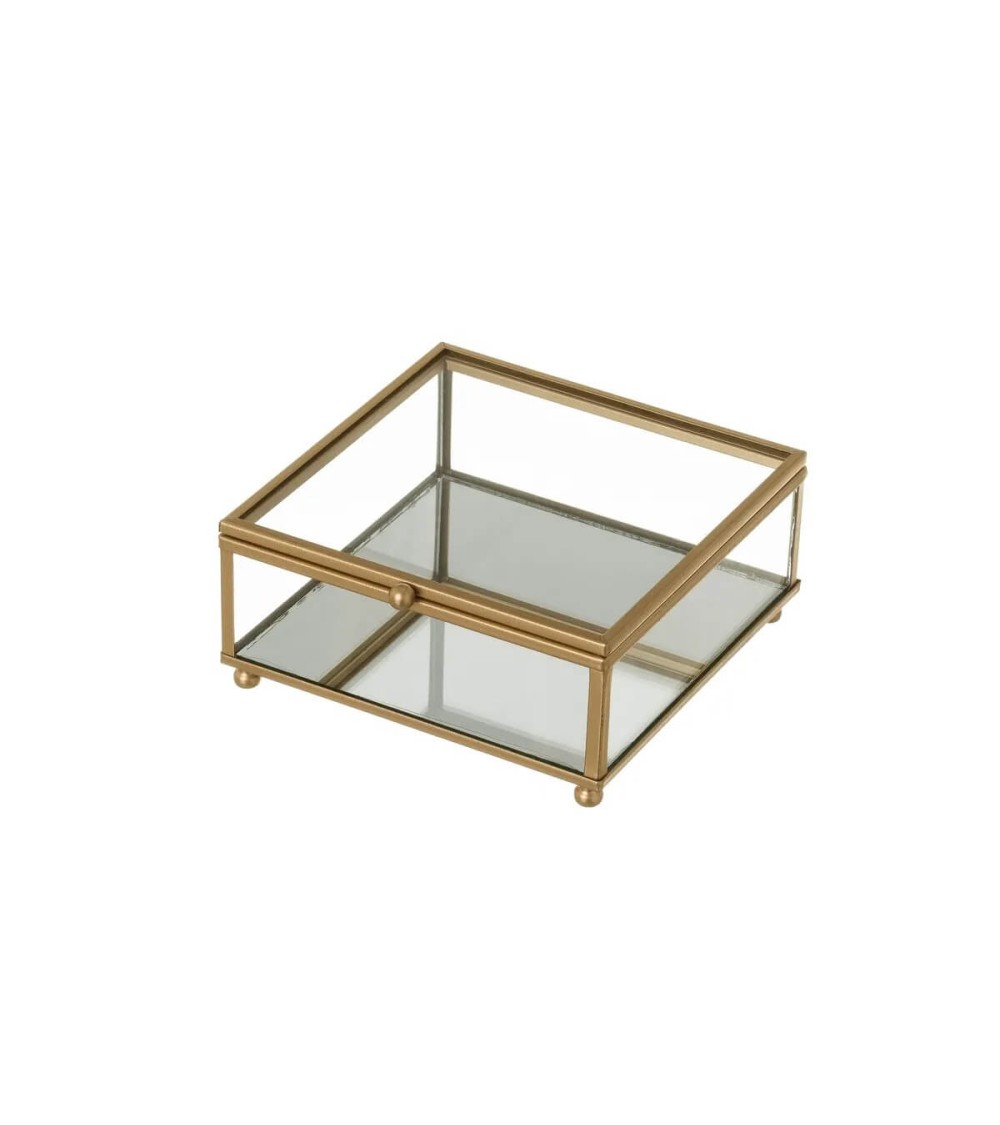 Dcasa Joyero caja de cristal y metal dorado de 6x14x13 cm