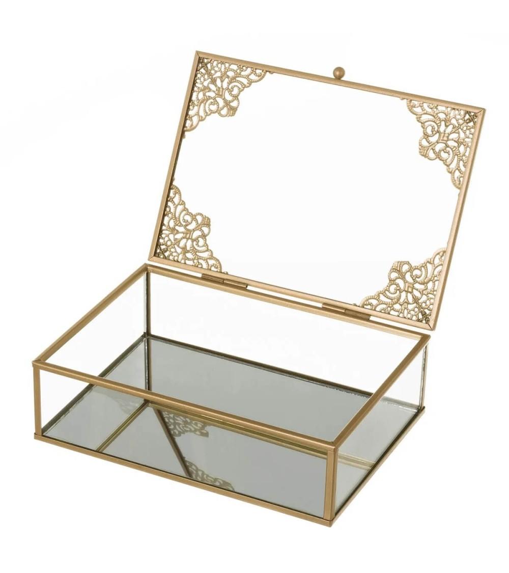 Dcasa Joyero Caja De Cristal Y Metal Dorado De 6x14x20 Cm