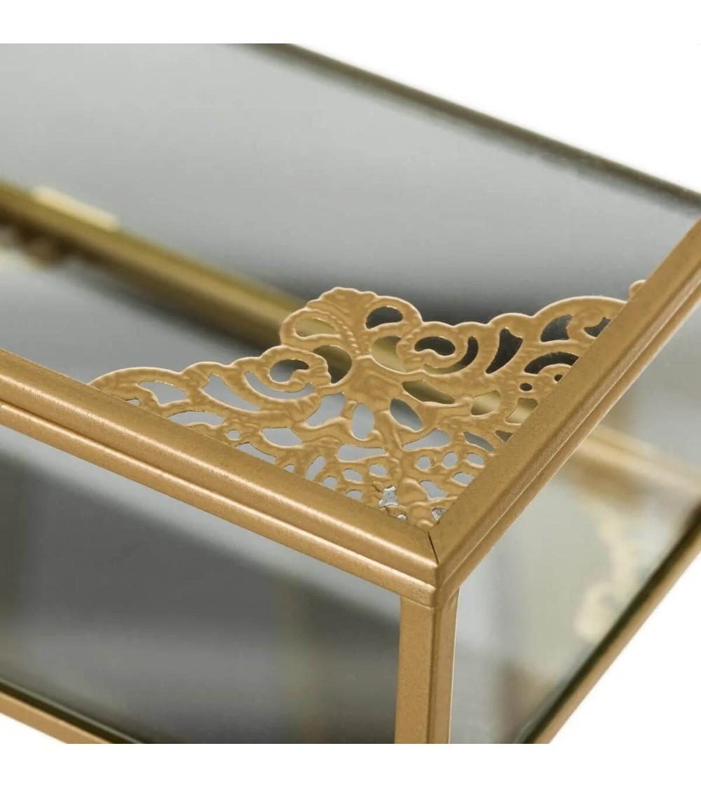 Dcasa Joyero Caja De Cristal Y Metal Dorado De 6x14x20 Cm