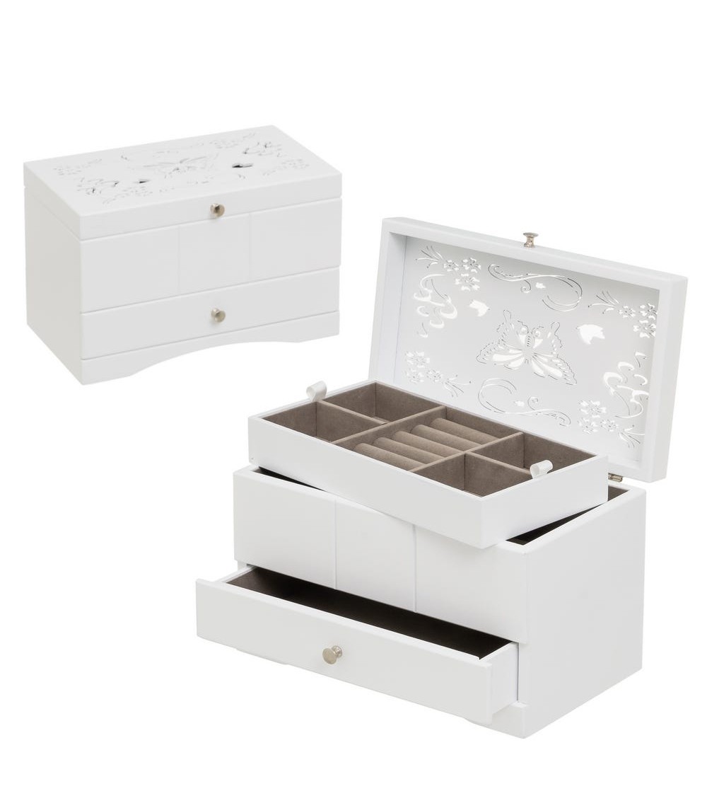 Dcasa Joyero Con Bandeja De Madera Blanco Provenzal Para Dormitorio Vitta