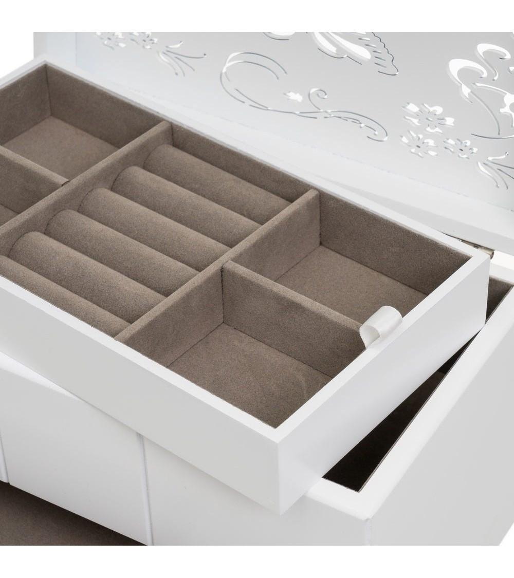Dcasa Joyero Con Bandeja De Madera Blanco Provenzal Para Dormitorio Vitta