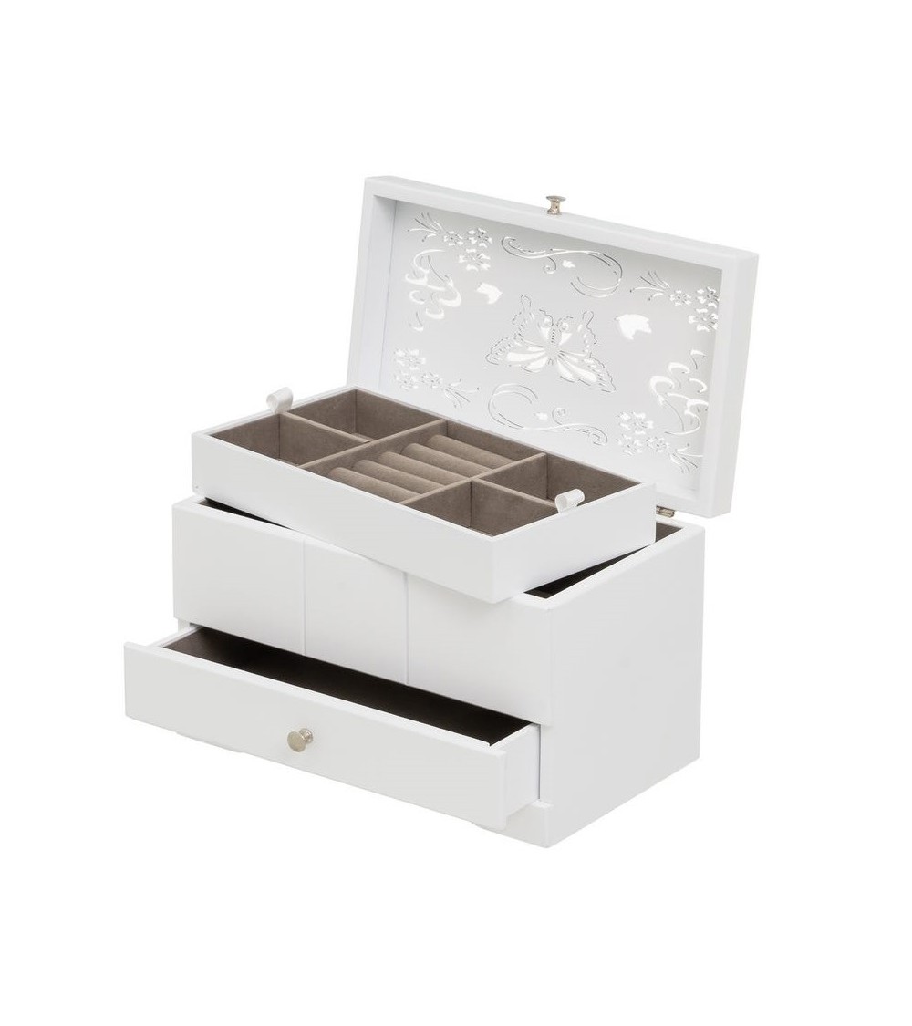 Dcasa Joyero con bandeja de madera blanco provenzal para Dormitorio Vitta