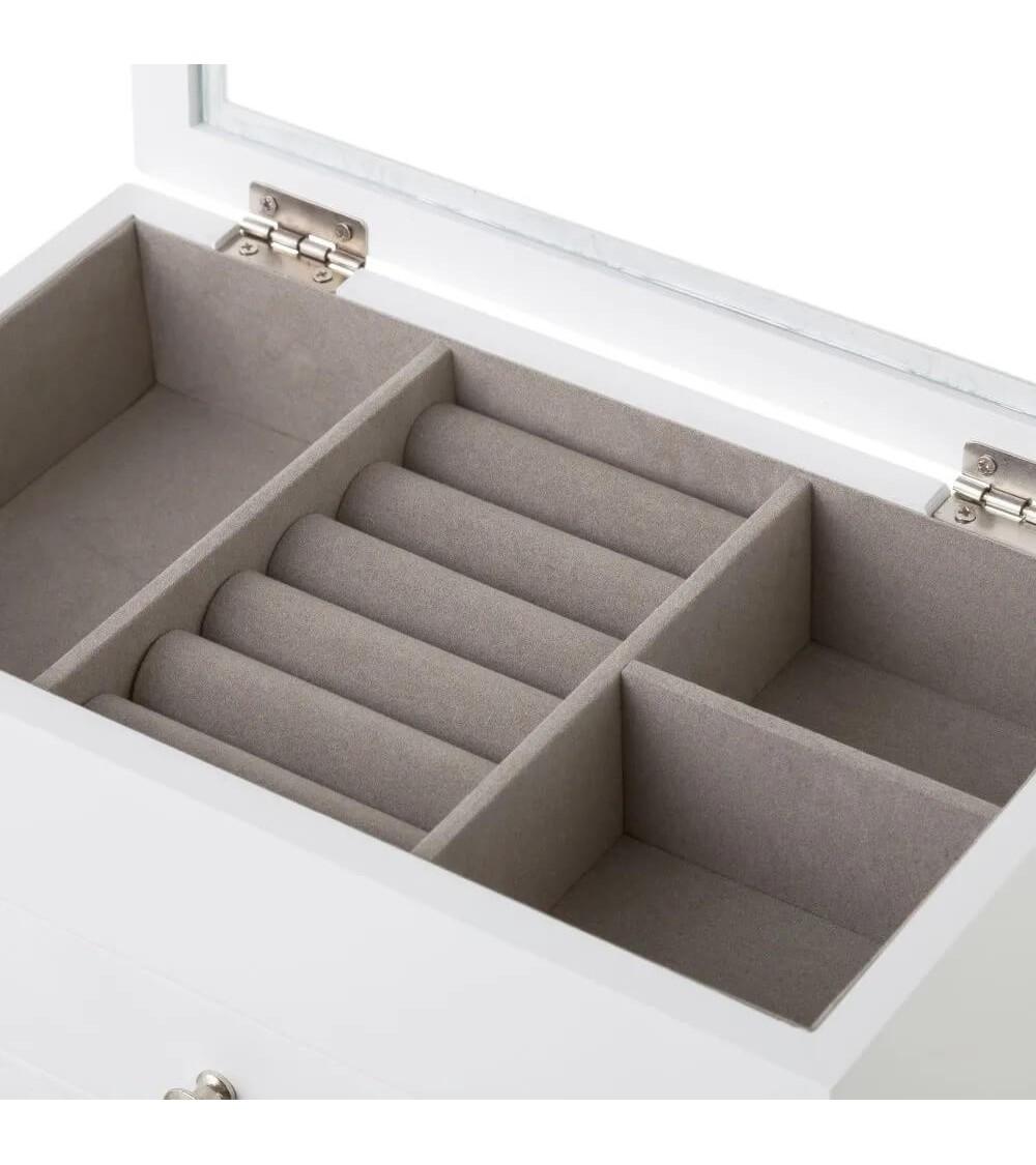 Dcasa Joyero De 2 Cajones De Madera Y Cristal Blanco De 26x14x16 Cm