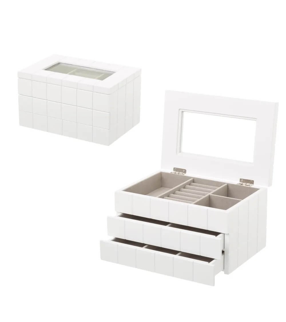 Dcasa Joyero de 2 cajones madera cristal blanco de 24x16x14 cm
