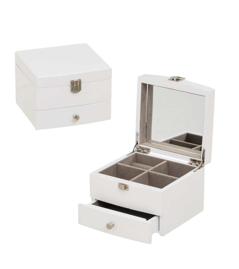 Dcasa Joyero De Madera Con 1 Cajón Blanco Minimalista Para Dormitorio Fantasy