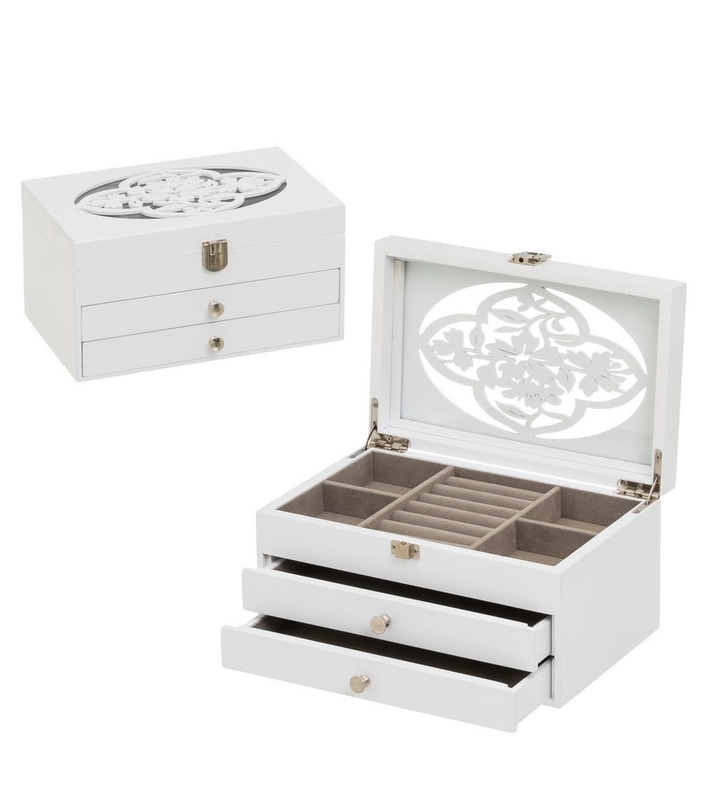 Dcasa Joyero De Madera Con 2 Cajones Blanco Romántico Para Dormitorio Fantasy