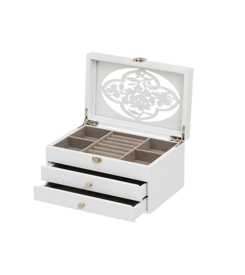 Dcasa Joyero de madera con 2 cajones blanco romántico para dormitorio Fantasy