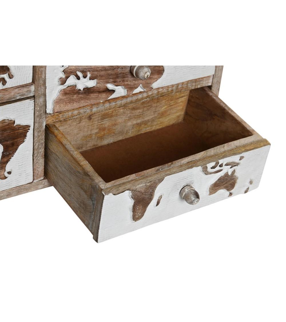 Dcasa Joyero Decorativo Mapamundo De Madera Mango Tallado Natural De 30 5x12x27 Cm