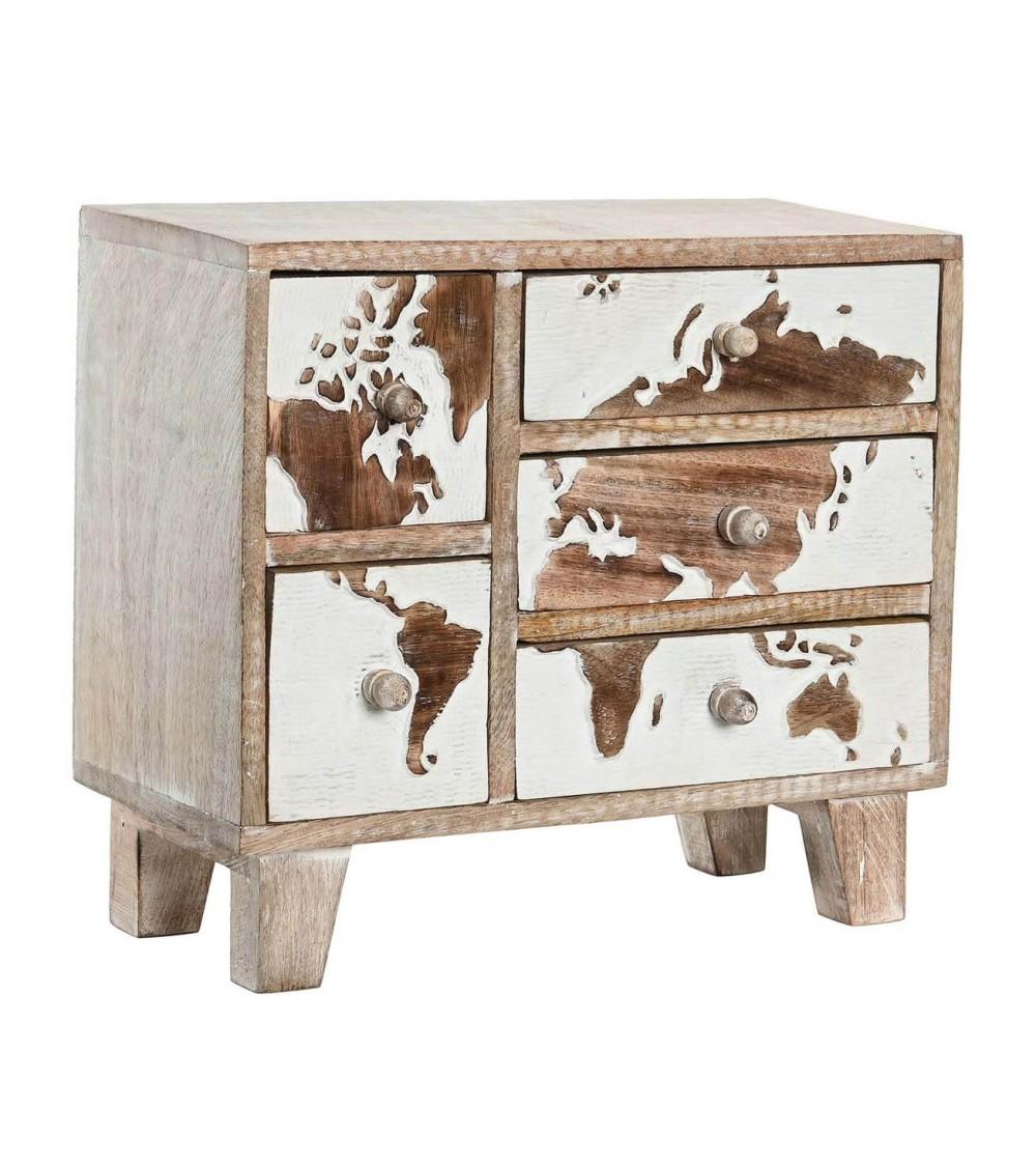 Dcasa Joyero decorativo mapamundo de madera mango tallado natural de 30 5x12x27 cm
