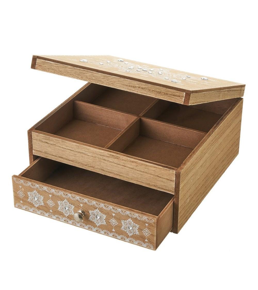 Dcasa Joyero Mandala De Madera En Natural De 20x20x10 Cm