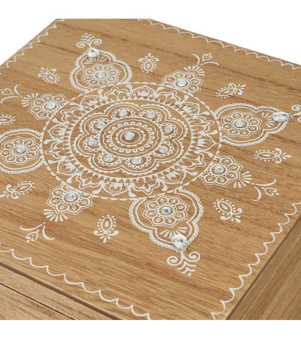 Dcasa Joyero Mandala De Madera En Natural De 20x20x10 Cm