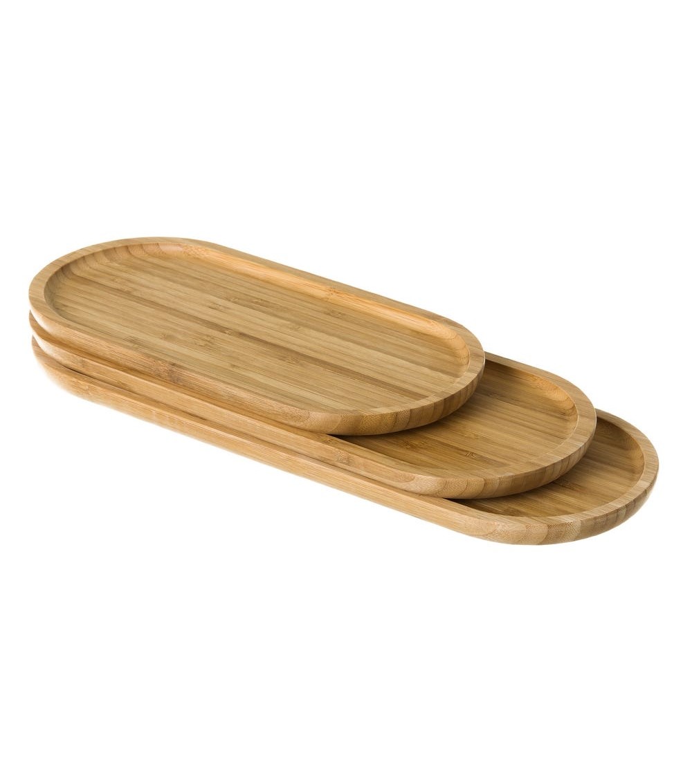 Dcasa Juego De 3 Bandejas Ovaladas De Bambú Natural