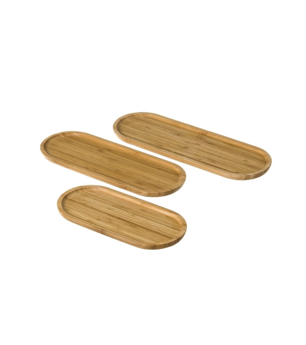 Dcasa Juego de 3 bandejas ovaladas de bambú natural