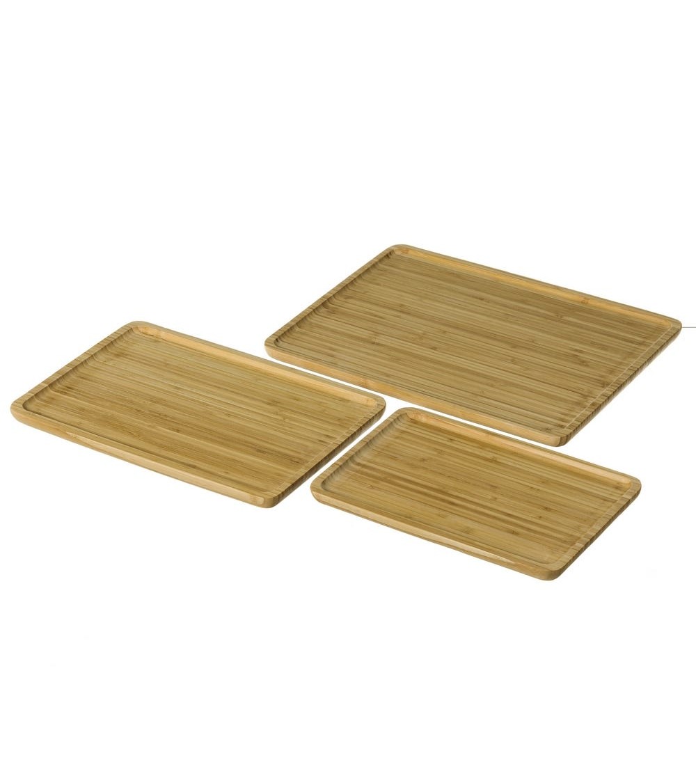 Dcasa Juego de 3 bandejas rectangulares de bambú natural